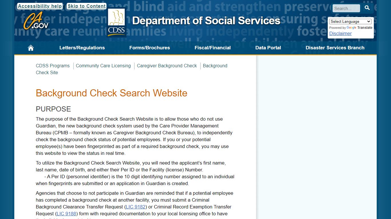 Background Check Search Website - California Department of Social Services